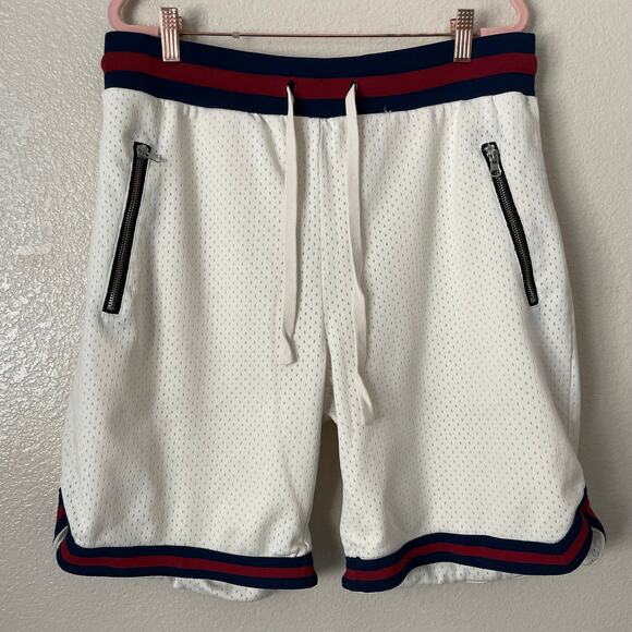 Bascom Projects Shorts Mens Large Cream 1993-XXV Knit Mesh Basketball Sports - Picture 3 of 8
